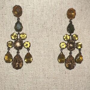 Stella & Dot Earrings, Pink Chandelier, Olive Green and Yellow Rhinestones